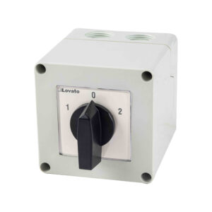 CONMUTADOR - TRANFERENCIA MANUAL 25AMP 3P CON CAJA TERMOPLASTICO GRIS/NEGRO LOVATO