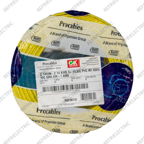 CABLE COBRE AISLADO AWM AUTOMOTRIZ/ILUMINACION N° 16 600V 105°C ROLLO X 100 MTS AMARILLO CENTELSA