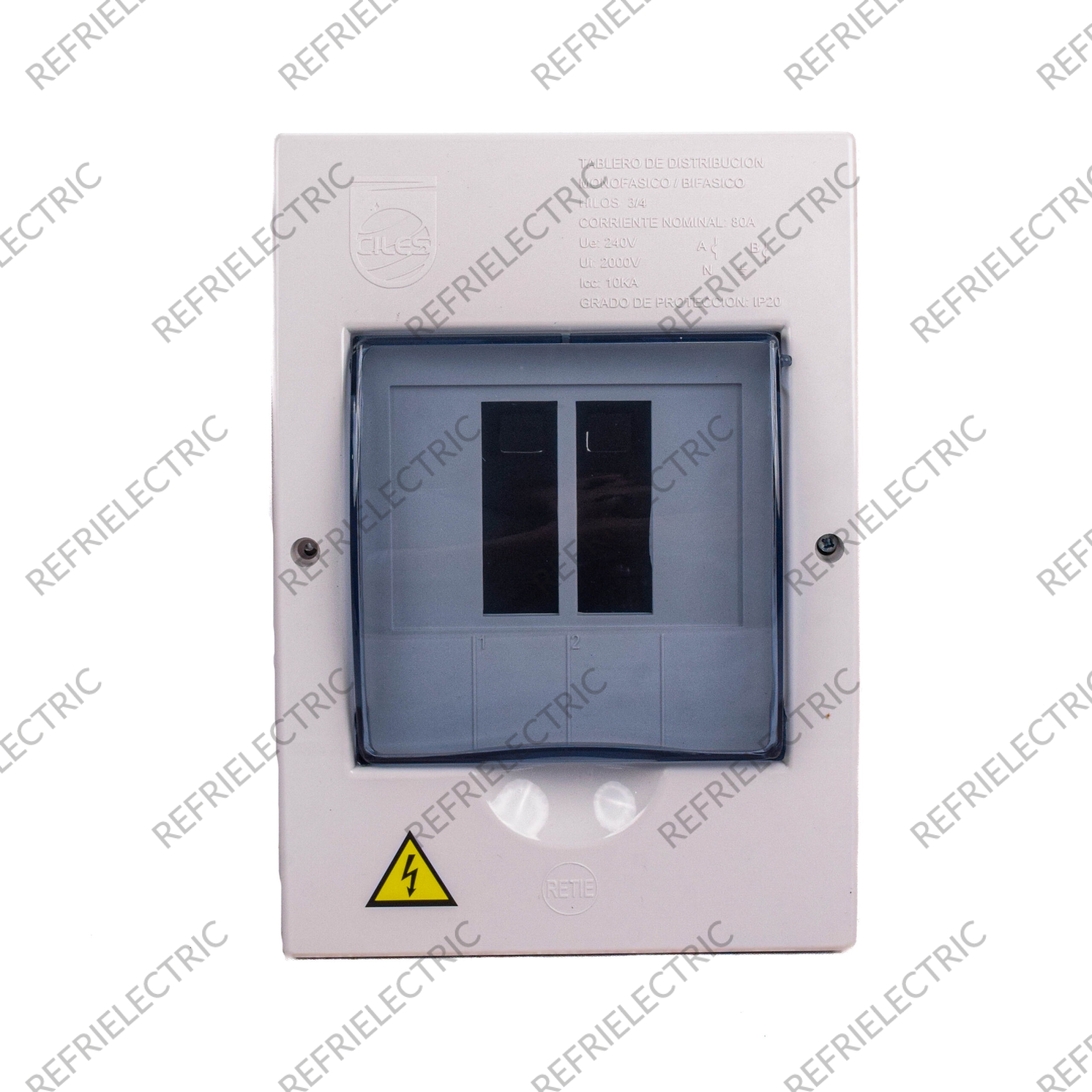 CAJA PLASTICA ENCHUFABLE 2 CIRCUITOS BIFASICA SOBREPONER 110/220V 80AMP CILES - Imagen 2