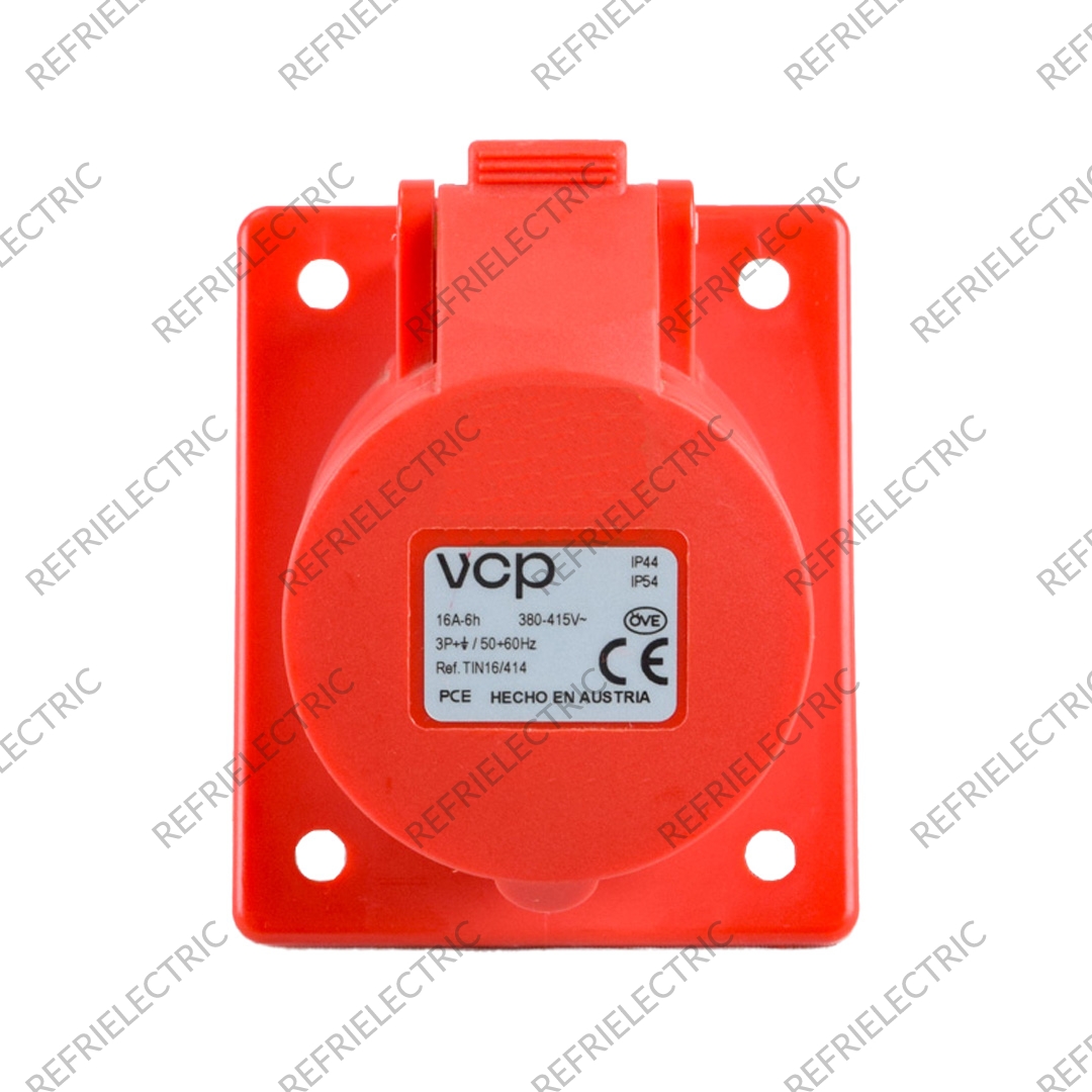 TOMA INDUSTRIAL 16AMP 3POLOS+TIERRA INCRUSTAR ROJA 220V POLIAMIDA 6 ROJA VCP