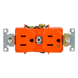 TOMA CORRIENTE DOBLE POLO A TIERRA GRADO HOSPITALARIO 110V 15AMP PLASTICO DE INGENIERIA Y CONTACTOS EN COBRE NARANJA LEVINTON
