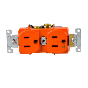 TOMA CORRIENTE DOBLE POLO A TIERRA AISLADA 110V 15AMP PLASTICO DE INGENIERIA Y CONTACTOS EN COBRE NARANJA LEVINTON