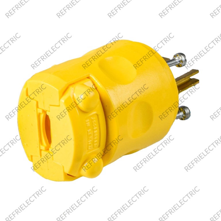CLAVIJA PVC PATA CRUZADA CON POLO TIERRA 15AMP AMARILLA 620PV 250V LEVINTON - Imagen 2