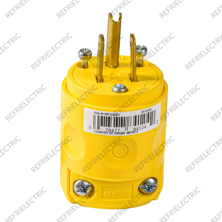 CLAVIJA PVC PATA CRUZADA CON POLO TIERRA 15AMP AMARILLA 620PV 250V LEVINTON
